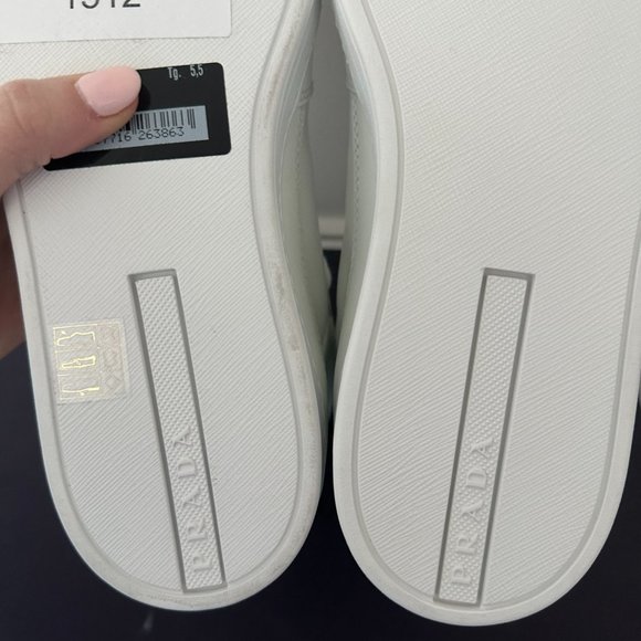 PRADA High Top Sneakers White Soft Leather Triangle Logo Lace up Men's 5.5 - Picture 11 of 11